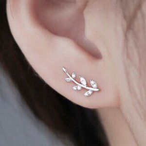 New 925 Silver Sim, Diamonds Branch Studs